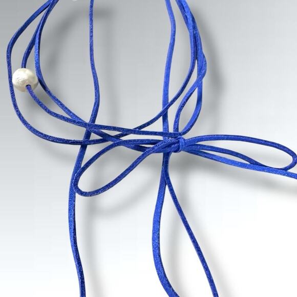Free People Coquette Pearl & Bow Grapejuice Blues Choker Necklace in Blue NWT - Picture 9 of 15